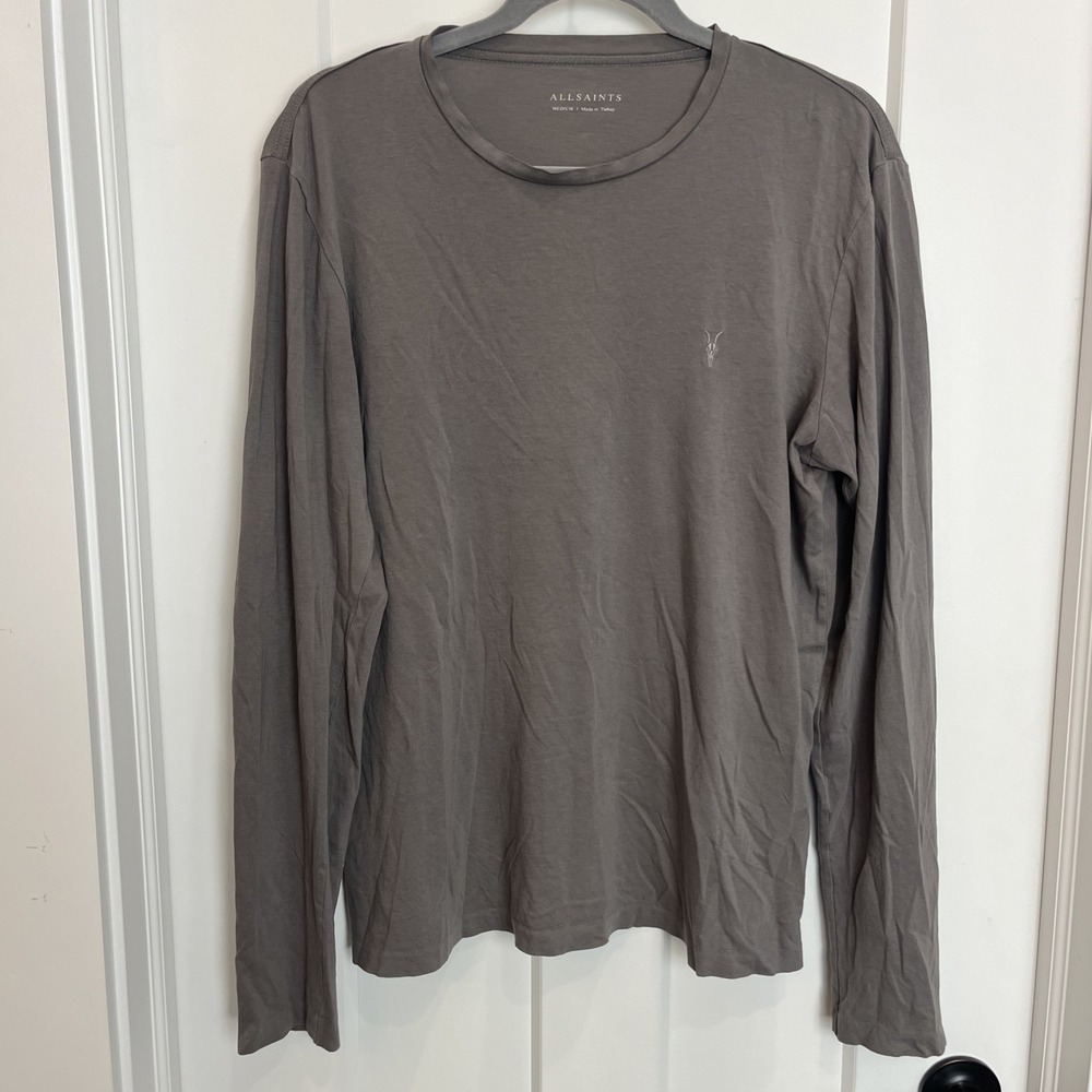 Allsaints Brace Mens Crew Neck‎ Long Sleeve T-Shirt Size Medium Stone Gray